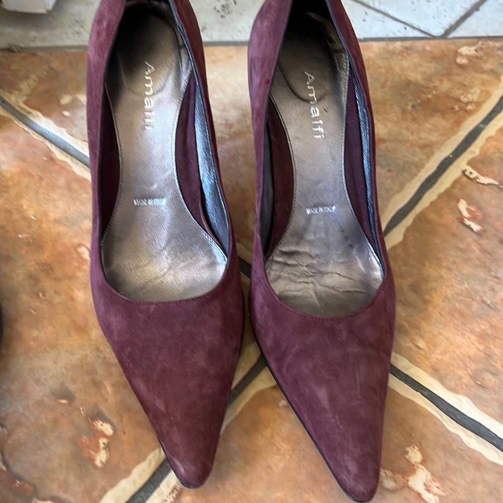 Amalfi burgundy suede. Wore once. Yours for that special occasion.